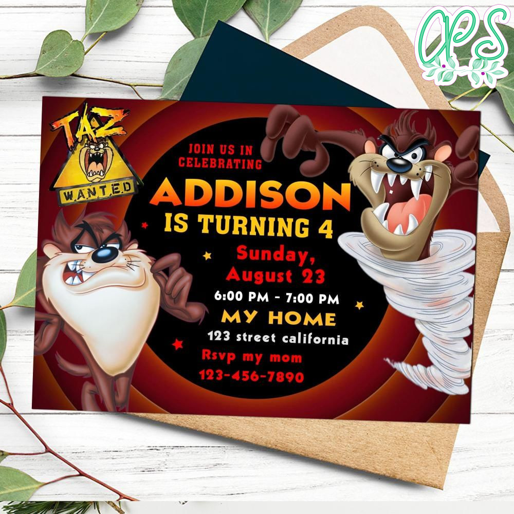 Tasmanian Devil Birthday Invitation Customizable Template DIY