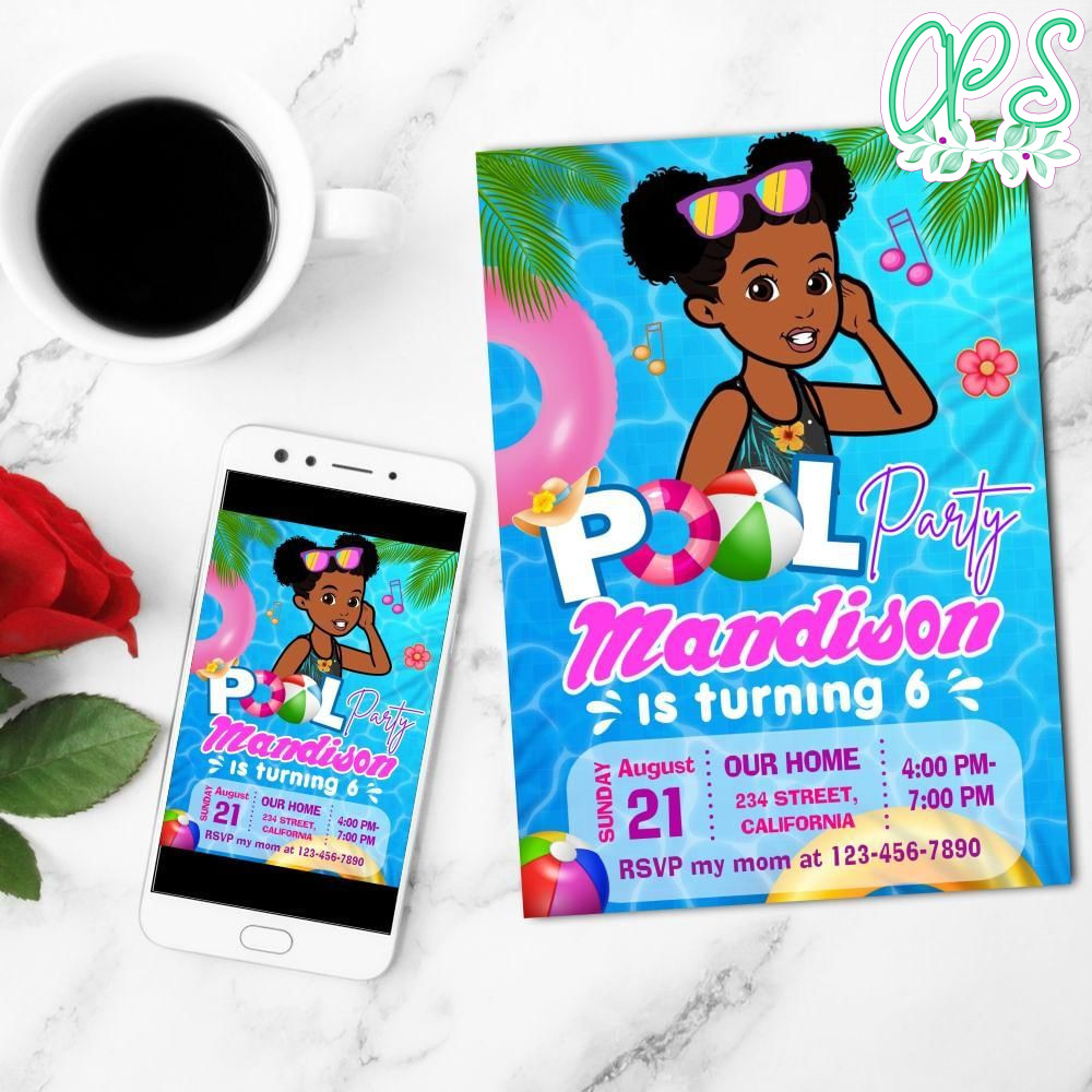 Gracie's Corner Pool Party Mobile Invite Customizable Template Instant Download