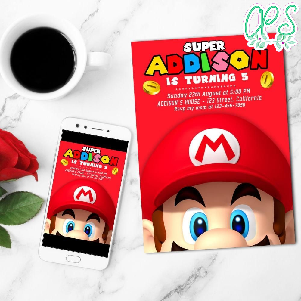 Mario Mobile Invite Customizable Template Instant Download