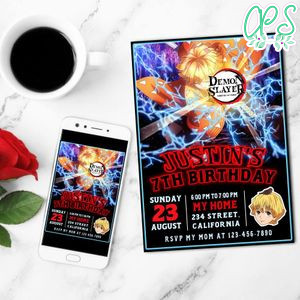 Zenitsu demon slayer Birthday Invitation Customizable Template to Print at Home Instant Download