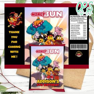 Monkie Kid Birthday Honey Buns Snack Bag Label Customizable Instant Download