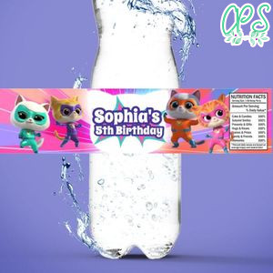 Super Kitties Bottle Label Birthday Water Bottle Label Template to Print at Home Instant Download