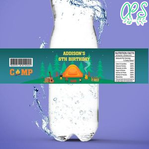 Camping Bottle Label Birthday Water Bottle Label Template to Print at Home Instant Download