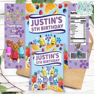 Bananas In Pyjamas Birthday Party Fruit Snack Bag Digital File Printable Instant Download