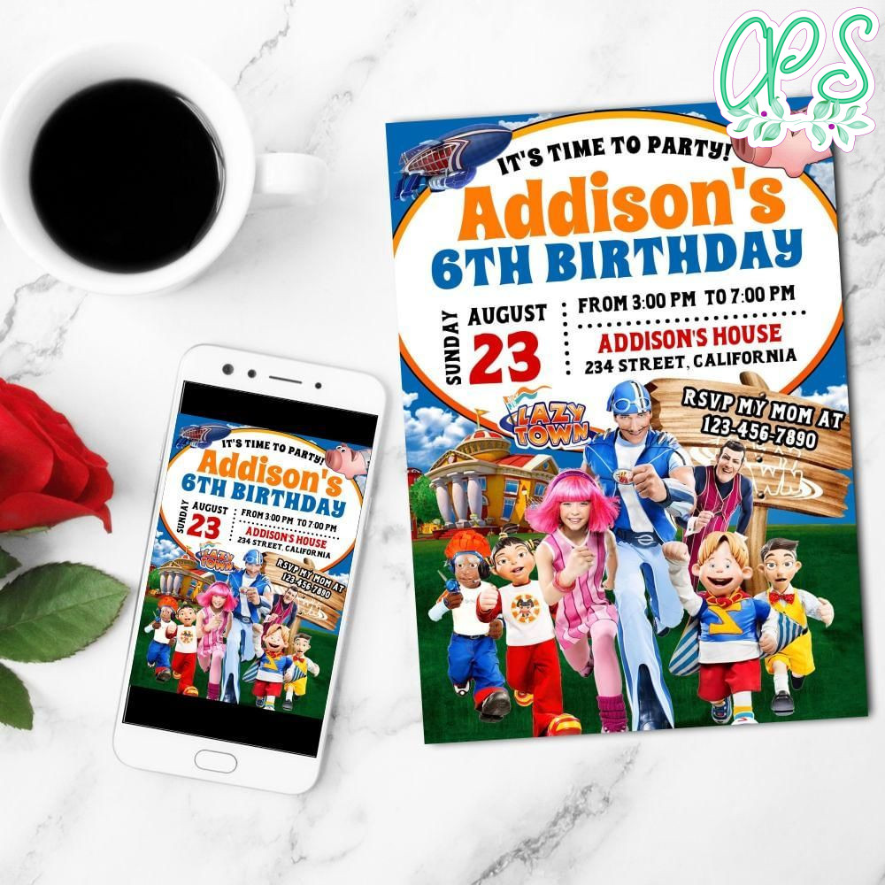 Lazytown Mobile Invite Customizable Template Instant Download