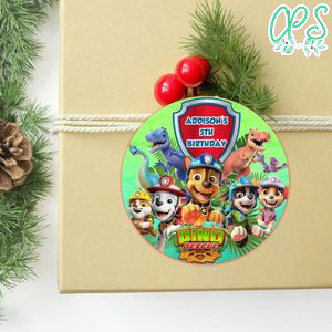 Dino Rescue Circle Sticker Template Customizable to Print at Home Instant Download