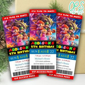 Super Mario Bros Ticket Invitation Customizable Template Instant Download