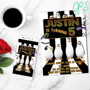 Penguins Of Madagascar Birthday Invitation Customizable Template to Print at Home Instant Download