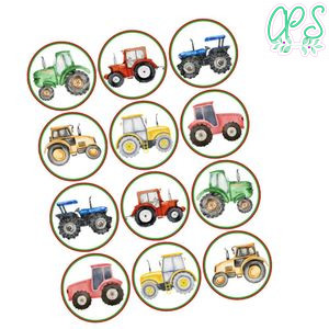 Tractor Cupcake Toppers Template Printable Instant Download