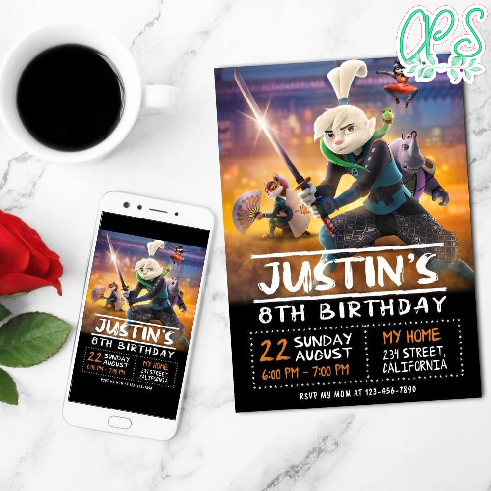 Samurai Rabbit Birthday Mobile Invite Customizable Template Instant Download