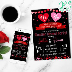Valentine's Day Gender Reveal Mobile Invite Customizable Template Instant Download
