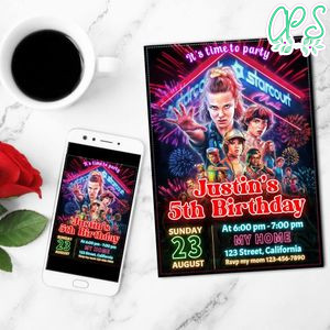 Stranger Things Birthday Mobile Invite Customizable Template Instant Download