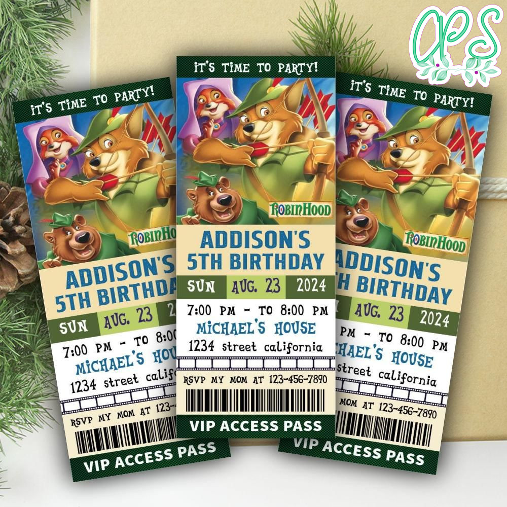 Robin Hood Ticket Invitation Customizable Template | CustomPartyShirts