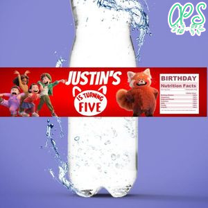 Pixar Turning Red Birthday Water Bottle Label Template to Print at Home Instant Download