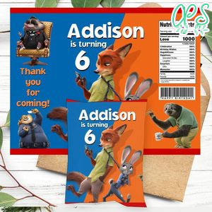 Zootopia Birthday Chip Bag Digital File Printable Instant Download