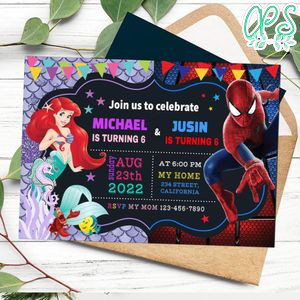Little Mermaid and Spiderman Invitation Customizable Template to Print at Home Instant Download