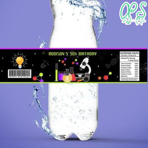 Science Birthday Water Bottle Label Template To Print At Home Instant Download