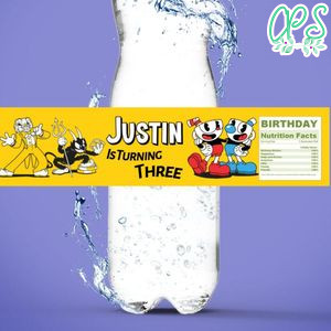 Cuphead Birthday Water Bottle Label Template to Print at Home Instant Download