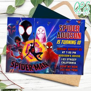Spiderman Across SpiderVerse Invitation Customizable Template to Print at Home Instant Download