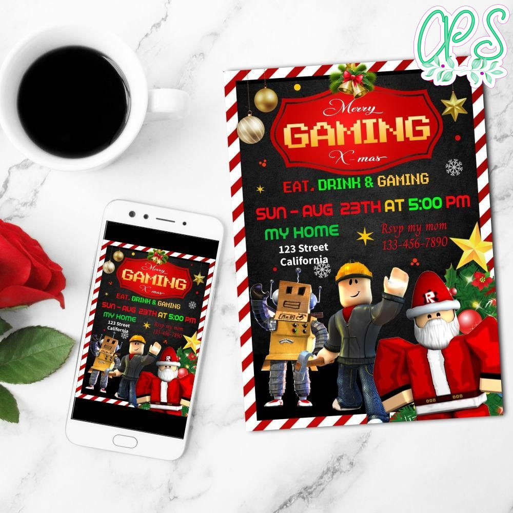 Roblox Christmas Gaming Party Mobile Invite Customizable Template Instant Download