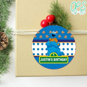 Cookie Monster Circle Sticker Template Customizable To Print At Home Instant Download