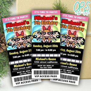 Powerpuff Ticket Invitation Customizable Template Instant Download