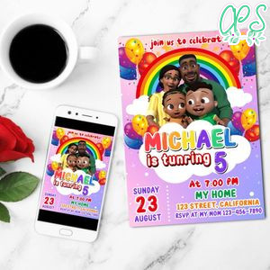 Black Girl Cocomelon Digital Invitation Customizable Template to Print at Home Instant Download