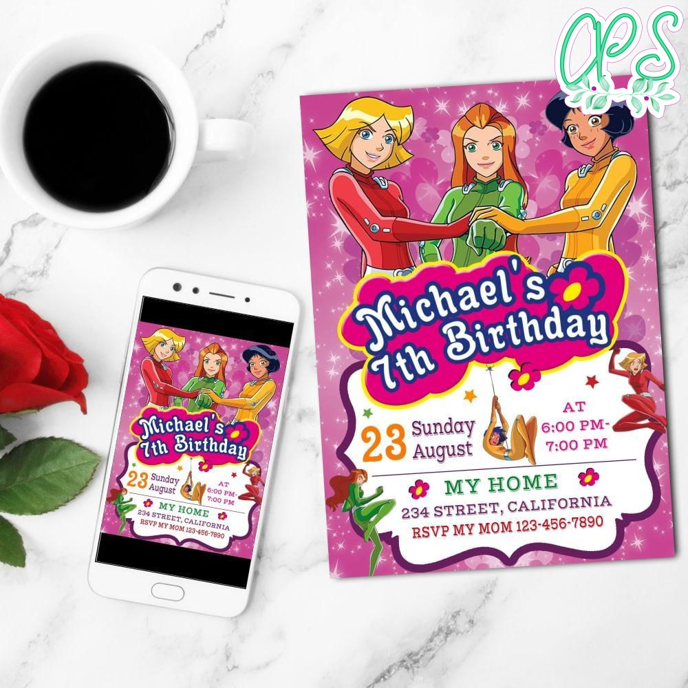 Totally Spies Birthday Mobile Invite Customizable Template Instant Download