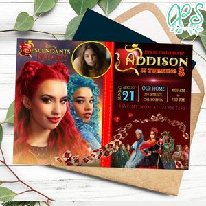 Descendants rise of the red Birthday Invitation with Photo Customizable Template to Print at Home Instant Download