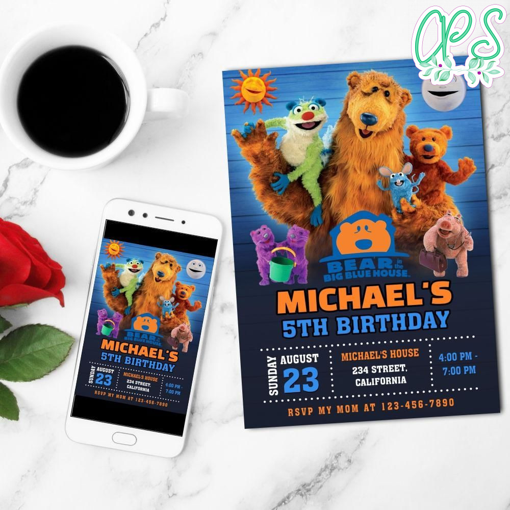 Bear In The Big Blue House Mobile Invite Customizable Template Instant Download