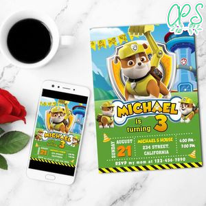 Rubble paw patrol Birthday Invitation Customizable Template to Print at Home Instant Download