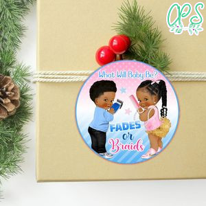 Fades Or Braids Gender Reveal Circle Sticker Template Customizable To Print At Home Instant Download