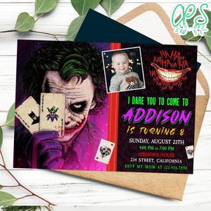 Joker Birthday Invitation with photo Customizable Template to Print at Home Instant Download