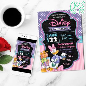 Daisy Duck Birthday Invitation Customizable Template to Print at Home Instant Download