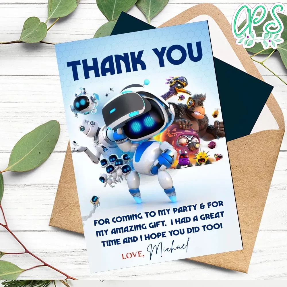 Astro Bot Thank You Card Customizable Template DIY | CustomPartyShirts