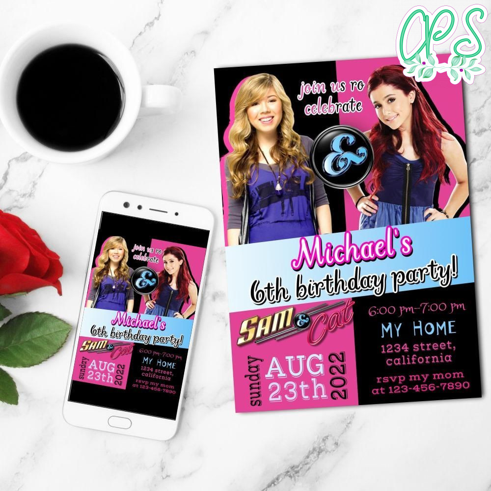 Sam And Cat Show Birthday Party Mobile Invite Customizable Template Instant Download