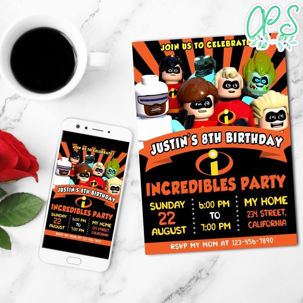 The Incredibles Lego Birthday Mobile Invite Customizable Template Instant Download