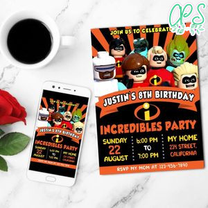 The Incredibles Lego Birthday Mobile Invite Customizable Template Instant Download
