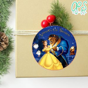 Beauty And Beast Circle Sticker Template Customizable to Print at Home Instant Download