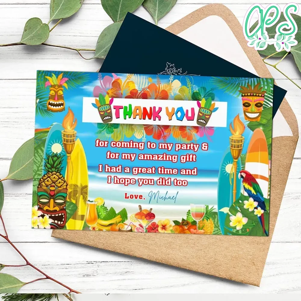 Luau Thank You Card Customizable Template DIY CustomPartyShirts Studio