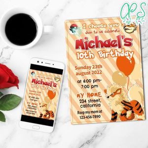 Arcanine Birthday Party Mobile Invite Customizable Template Instant Download