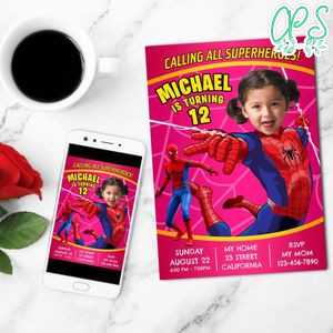 Spider-girl Birthday Mobile Invite Customizable Template Instant Download