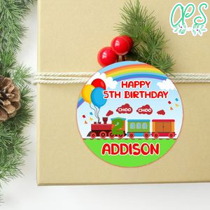 Choo Choo Circle Sticker Template Customizable to Print at Home Instant Download