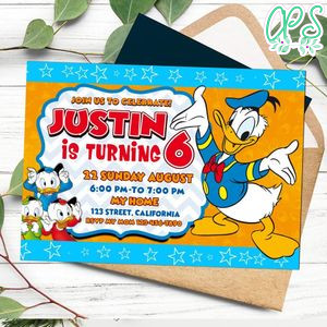 Modern Donald Duck Birthday Invitation Customizable Template to Print at Home Instant Download