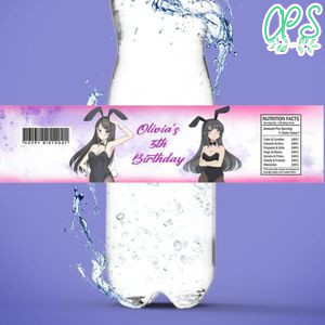 Bunny girl Bottle Label Birthday Water Bottle Label Template to Print at Home Instant Download