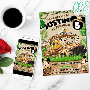 Mickey safari adventure Birthday Invitation Customizable Template to Print at Home Instant Download