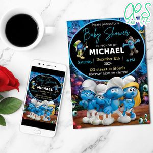 Smurf Baby Shower Mobile Invite Customizable Template Instant Download