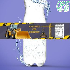 Bulldozer Birthday Water Bottle Label Template To Print At Home Instant Download
