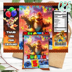 Bowser Birthday Party Chip Bag Digital File Printable Instant Download