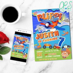 Blippi Digital Invitation Customizable Template to Print at Home Instant Download